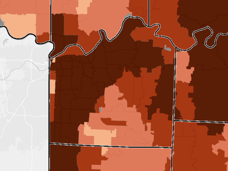 Map Room obesity ZHR 2023 layer focused on Jackson County, MO